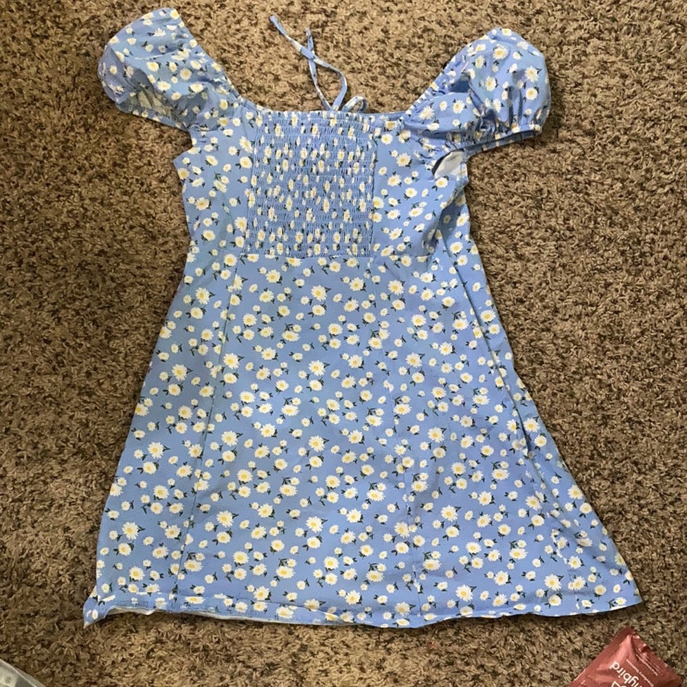 Blue cotton cap sleeve dress - Picture 3 of 3